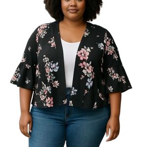 Lane Bryant Floral Jacket In Black Size 22/24 (3X)